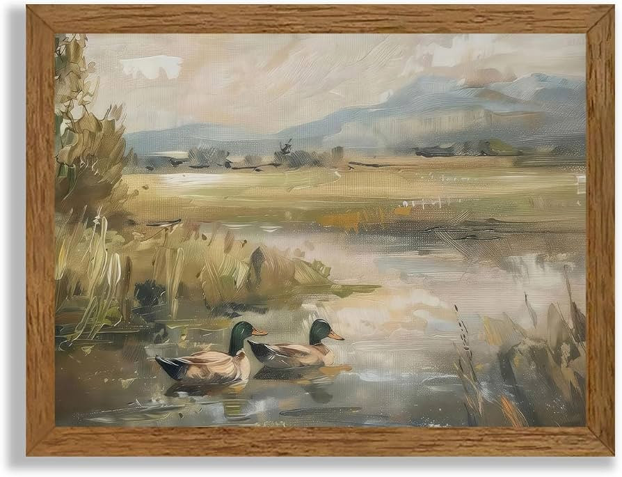 Wojuin Vintage Country Cottage Green Head Duck Wall Art, Scenic Wildlife Pond Nature Wall Decor, ... | Amazon (US)