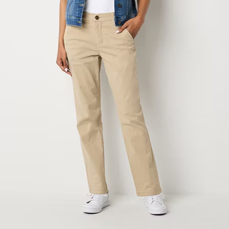 St. John's Bay Women's Relaxed Fit Girl Friend Chino Pant, 10 Petite, Brown | JCPenney