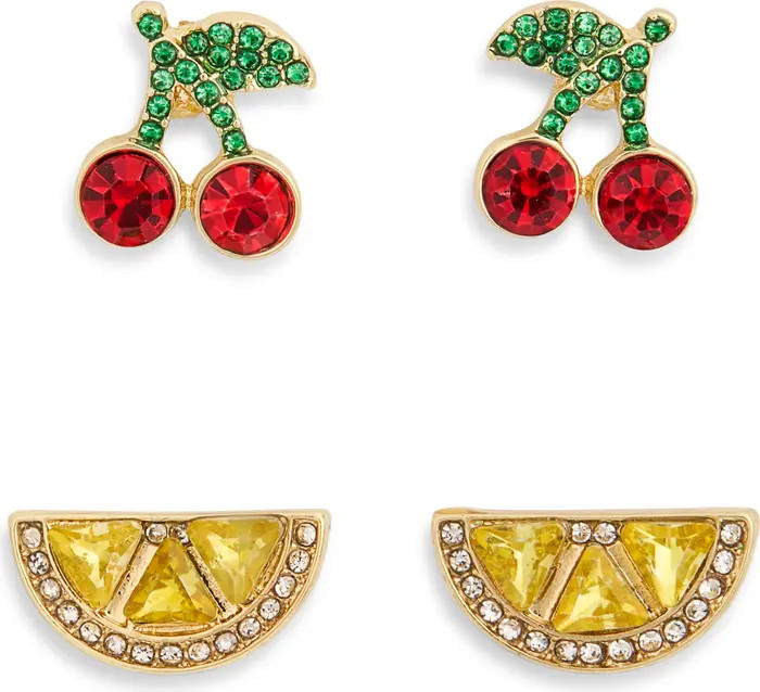 Set of 2 Cherry & Lemon Stud Earrings | Nordstrom Rack