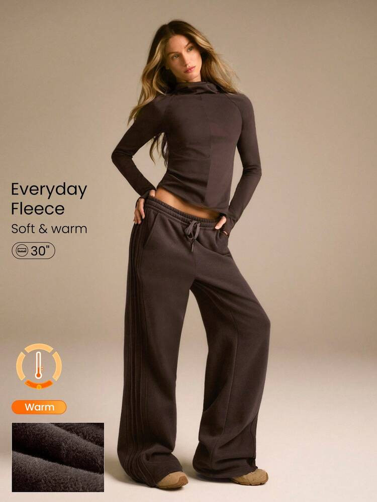 GLOWMODE Everyday Fleece Stay Toasty Soft Warm Lightweight Side Piping Pockets Elastic Waist Drawstring Sweatpants Autumn Winter Daily Casual | SHEIN