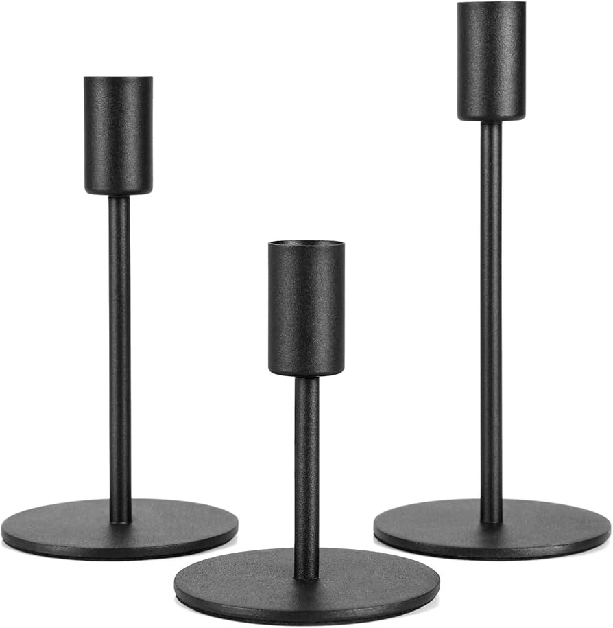 Black Candlestick Holders, 3 Pcs Metal Taper Candle Holders Candle Stick Candle Holder for Festiv... | Amazon (US)