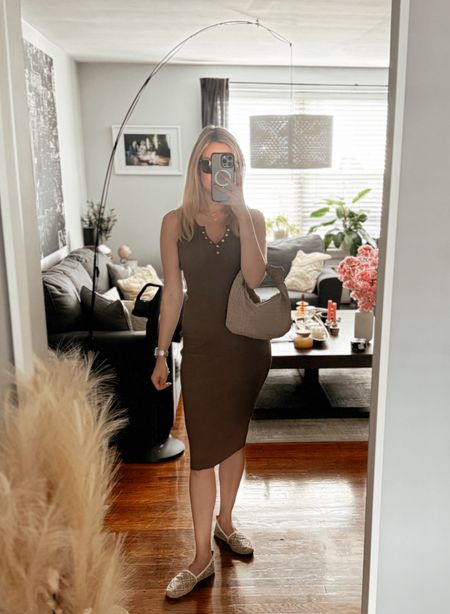 Brown summer dress outfit 

Ribbed dress • midi dress • summer dress outfit idea • beige espadrilles • beaded bag • casual brown dress outfit • accessories for brown dress • mini beige tote 

#LTKItBag #LTKWorkwear #LTKStyleTip