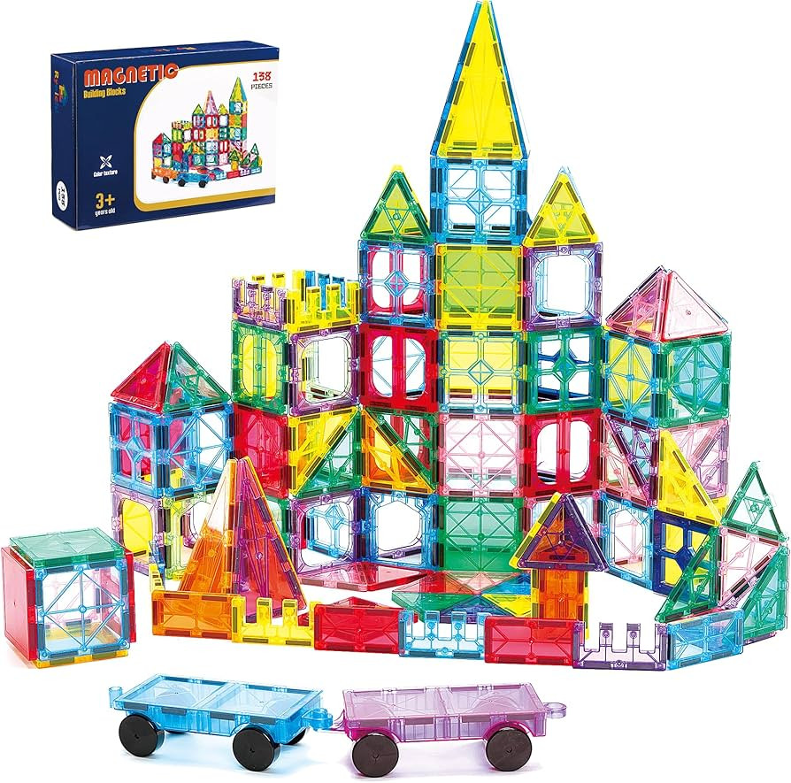 Ryoichi 138PCS Magnetic Building Tiles Set with 2 Cars, STEM Educational Construction Blocks & Mo... | Amazon (US)