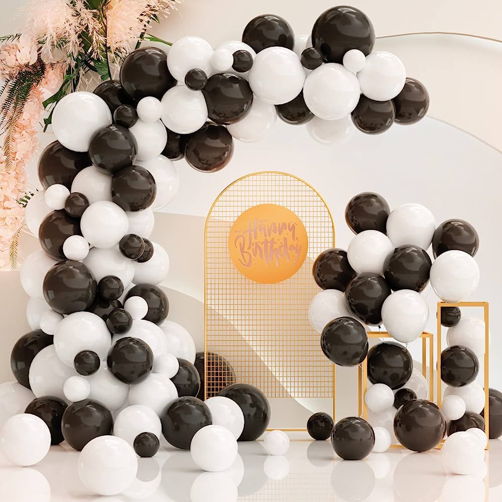 FHEKFNG White Black Balloon Garland Arch Kit,120 Pack Matte Latex Black White Balloons for Baby S... | Amazon (US)