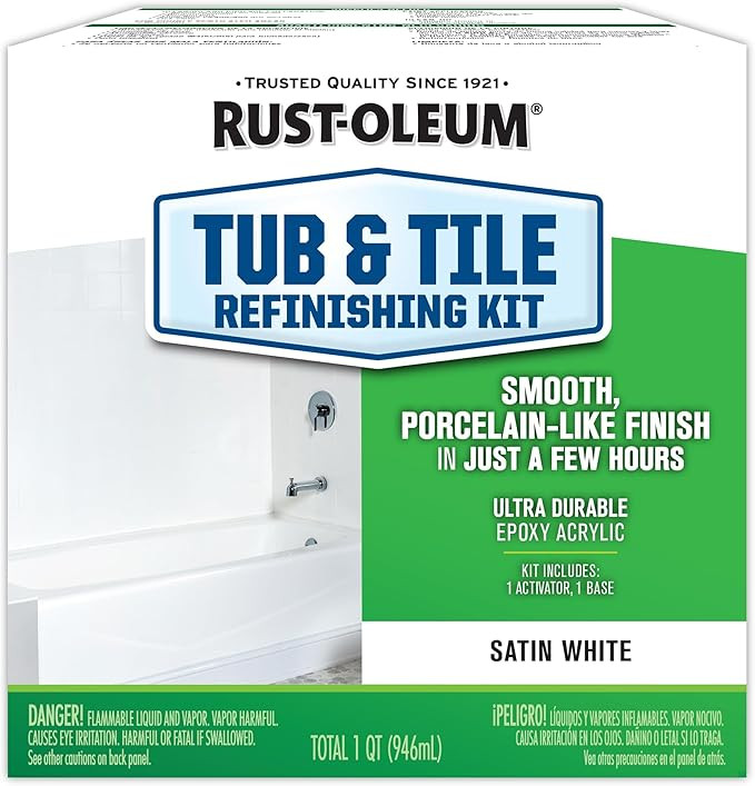 Rust-Oleum 385279 Tub And Tile Refinishing 2-Part Kit, Satin White, 32 Fl Oz (Pack of 1) | Amazon (US)