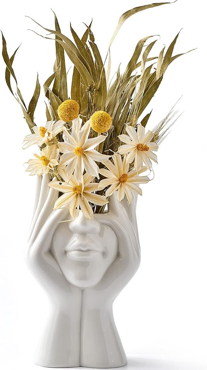 FJS Ceramic Face Vases, White Flower Vases for Decor, Modern Decorative Vase Centerpiece for Tabl... | Amazon (US)