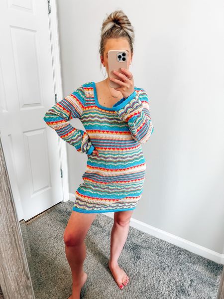 Code: BLONDEBELLE to save on this gorgeous crochet dress for summer 😍 would be sooo perfect for a vacation! I’m wearing a small! 
.
.
.
Vacation dress, summer dress, vacation style, date night outfit, pink lily try-on, summer outfit, mom style, casual style, casual summer outfit, chic summer outfit, beach dress, mini dress, vacation outfits 

#LTKunder100 #LTKstyletip