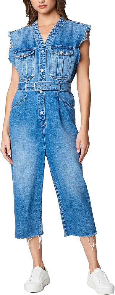 [BLANKNYC] Womens Sleeveless Denim Jumpsuit With Self Belt, Comfortable & Stylish Jumper | Amazon (US)