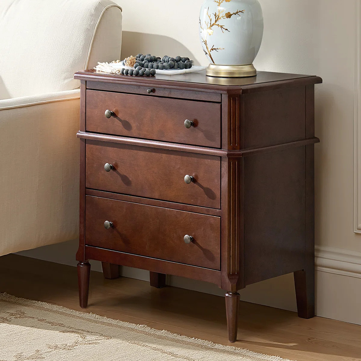 Vandyke Traditional 28"W 3-Drawer End Table with Pull-out Tray and Hidden Drawer and Solid Wood L... | Wayfair North America