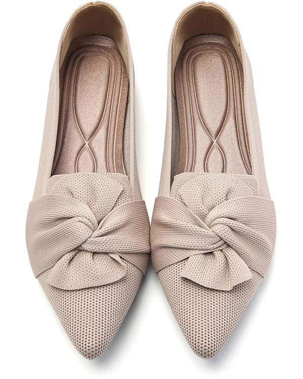 Flats for Womens Pointed Toe Ballet Flats with Bow Comfortable Knit Dressy Flats | Amazon (US)