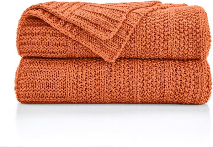 Douceur Rust Orange Stripe Knit Throw Blanket 50"x60" | Blanket for Couch, Soft Cozy Lightweight ... | Amazon (US)