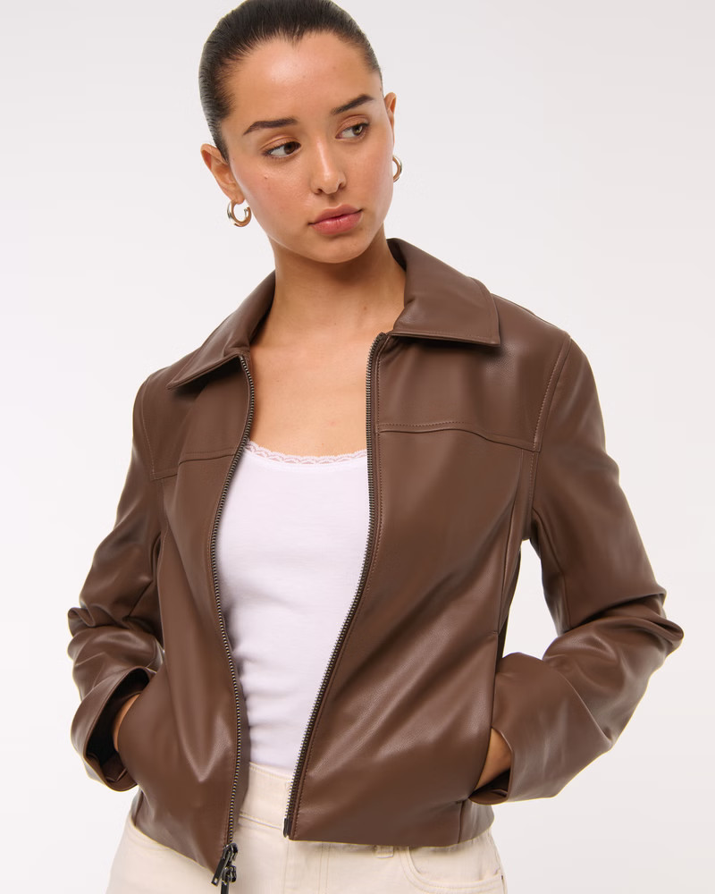Slim Zip Vegan Leather Jacket | Abercrombie & Fitch (US)