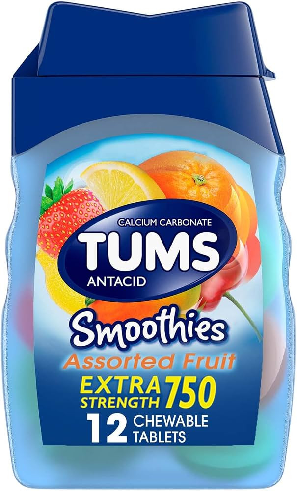 TUMS Smoothies Antacid Tablets, Heartburn Relief, Assorted Fruit, 12 Count | Amazon (US)