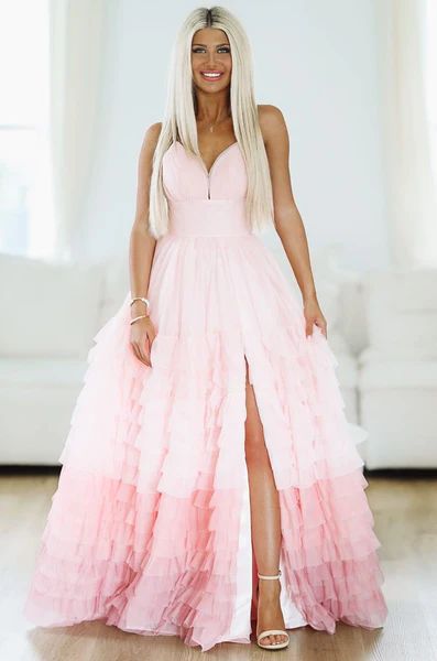 Purely Romantic Ombre Ruffle Tiered Maxi Gown - Blush Pink | Hazel and Olive