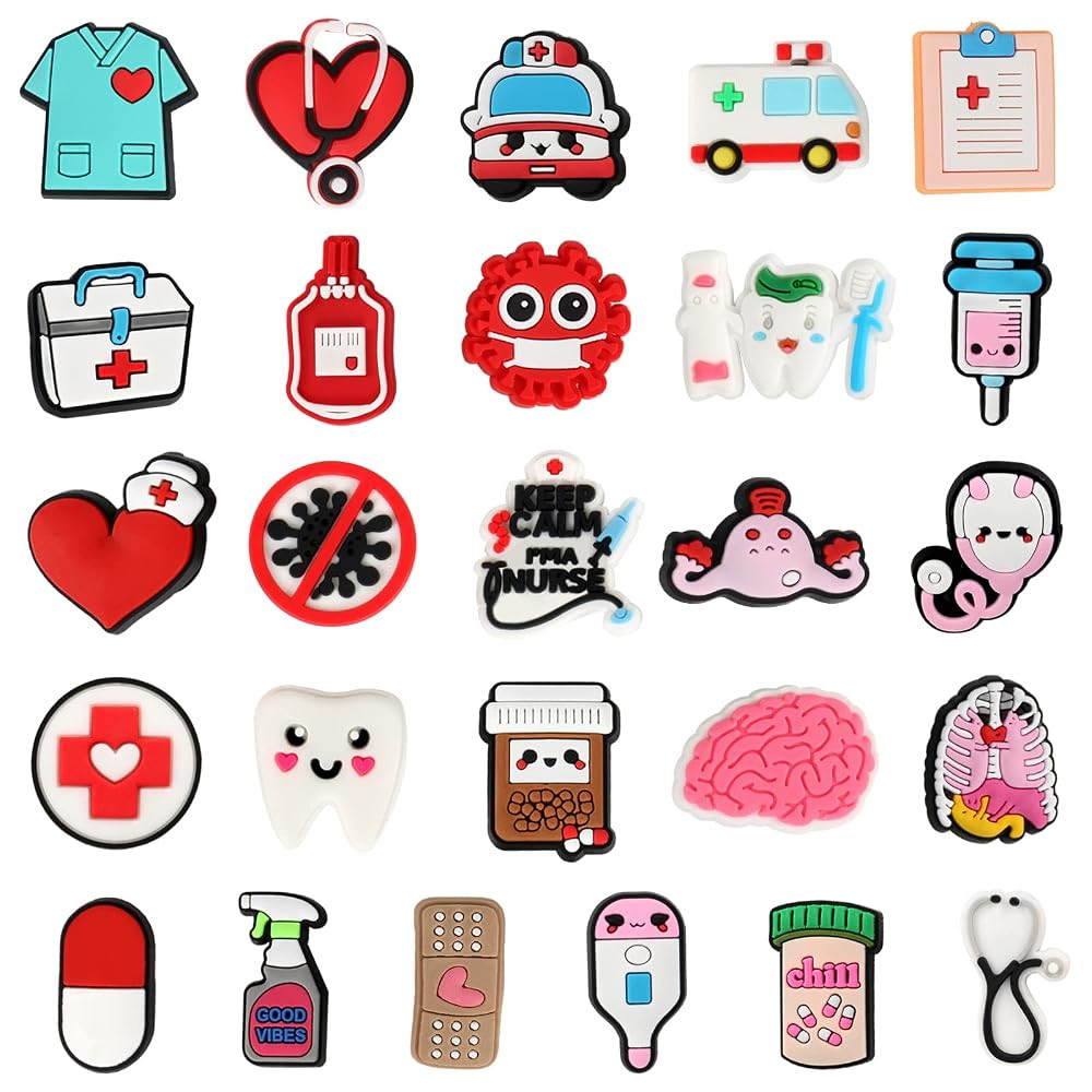 26PCS Nurse Shoe Decoration Charms Set, Cute Stethoscope Syringe Pill Medical Charms for Nursing ... | Amazon (US)