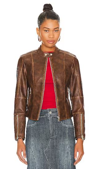 Steph Faux Leather Moto Jacket in Brown | Revolve Clothing (Global)