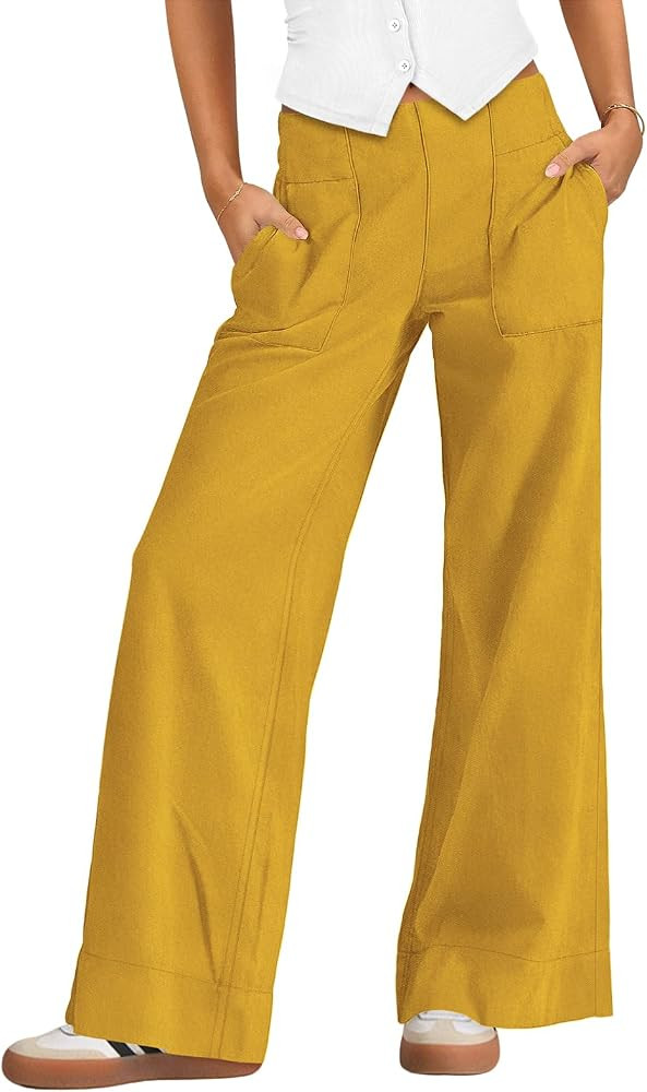 Womens Wide Leg Pants for Women Elastic Waist Pull On Baggy Cargo Pants Low Rise Stretchy Trouser... | Amazon (US)