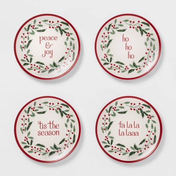 6.8" 4pk Melamine Assorted Holly Appetizer Plates White - Threshold™ | Target