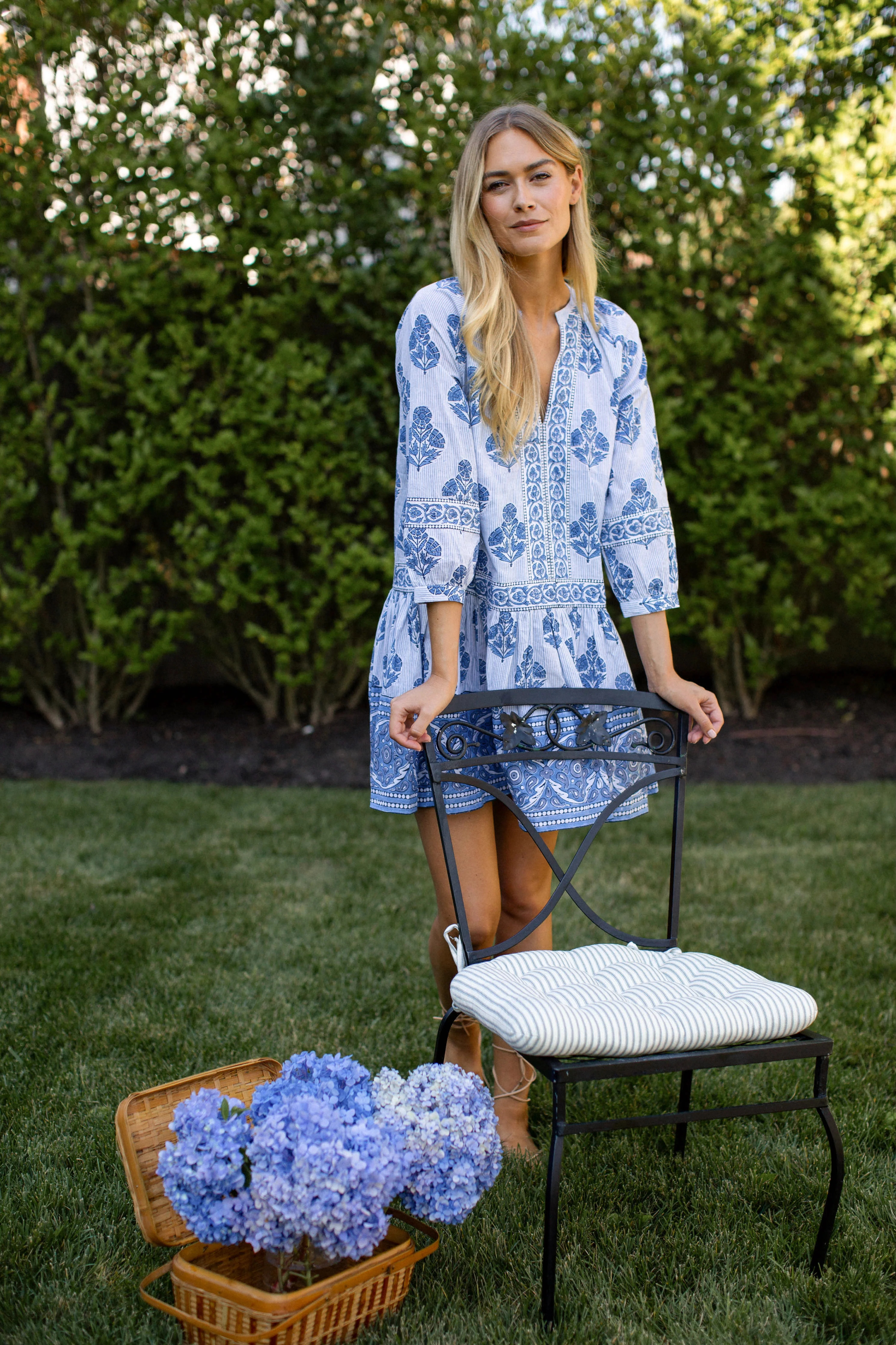 Jeanine Dress - Indigo Striped Hollyhock | Marea