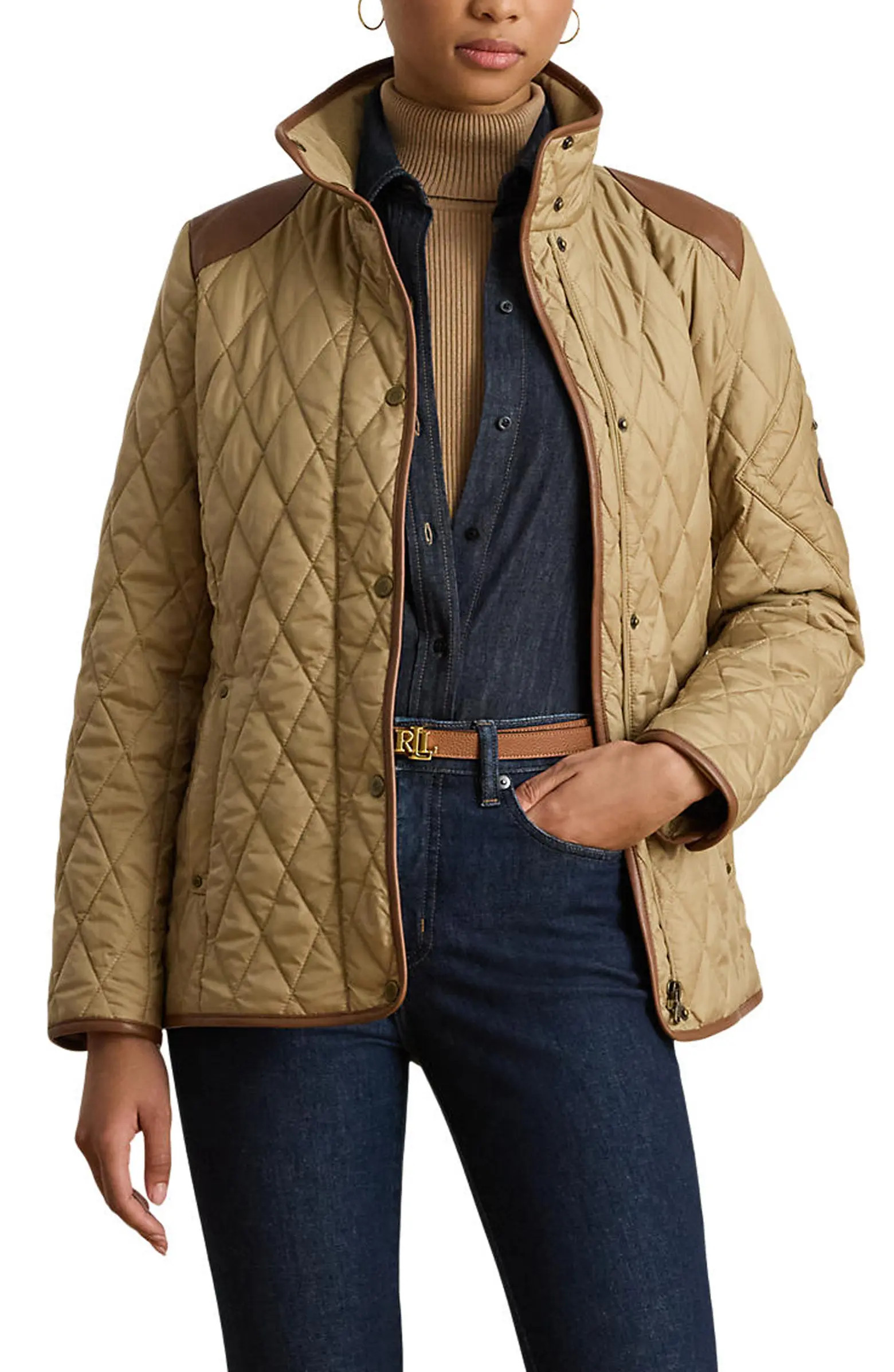 Diamond Quilted Barn Jacket With Faux Leather Trim | Nordstrom