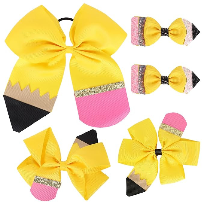 Whaline 5Pcs Back to School Yellow Pencil Hair Bow Clips Ponytail Holder Jumbo Ribbon Grosgrain H... | Amazon (US)