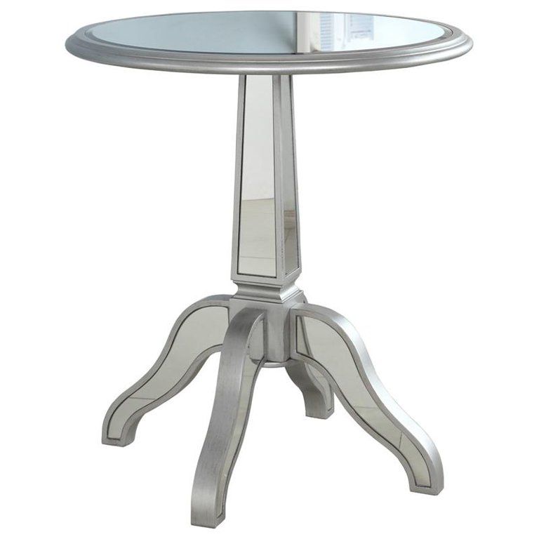 Best Master Inwood Park Solid Wood Round End Table in Silver Mirrored | Walmart (US)