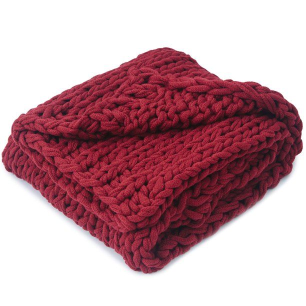 Cheer Collection  Ultra Plush and Soft Chunky Cable Knit Throw Blanket Burgundy 50" X 60" Christm... | Walmart (US)