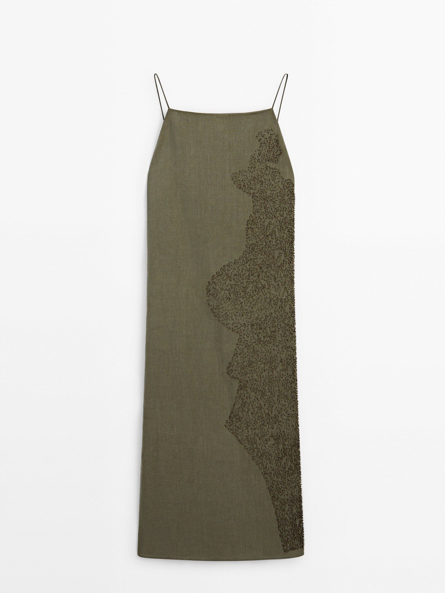 Strappy linen blend dress with embroidery detail | Massimo Dutti (US)