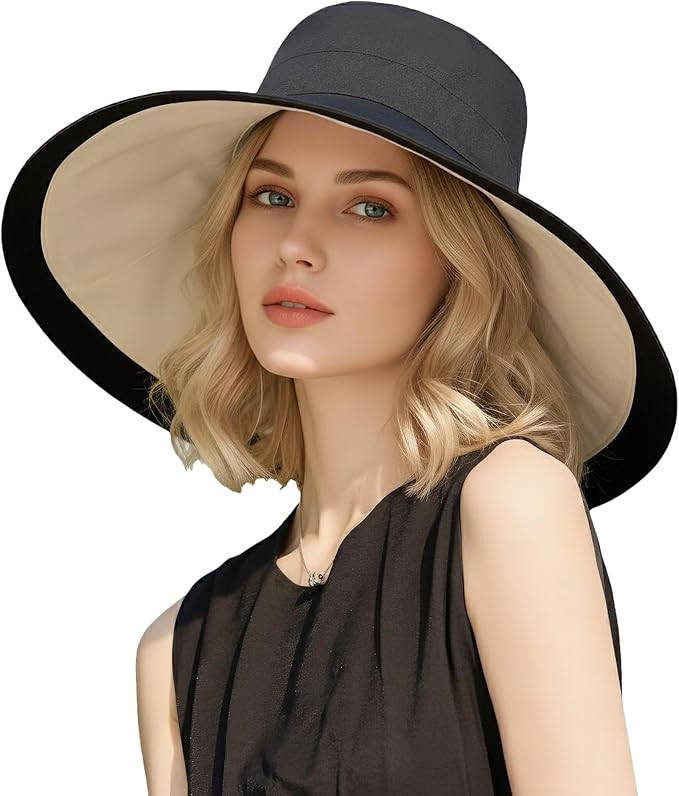 Wide Brim Sun Hat for Women Reversible Beach Hats Metal Wired Edge Gardening Hats, UPF 50+ Bucket... | Amazon (US)