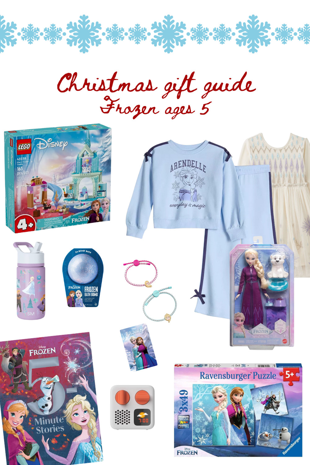  

Frozen Christmas gift guide for age 5 featuring the best Disney Frozen toys, pajamas, books, puzzles, accessories, and stocking stuffers. Elsa and Anna gifts for kids who love Frozen. Holiday gift ideas including Frozen LEGO set, Frozen doll, Frozen puzzle, Frozen bracelet set, Frozen bath bomb, Frozen water bottle, and more magical finds for little fans. Perfect Frozen gifts for girls age 5.
 

#LTKGiftGuide #LTKKids #LTKHoliday