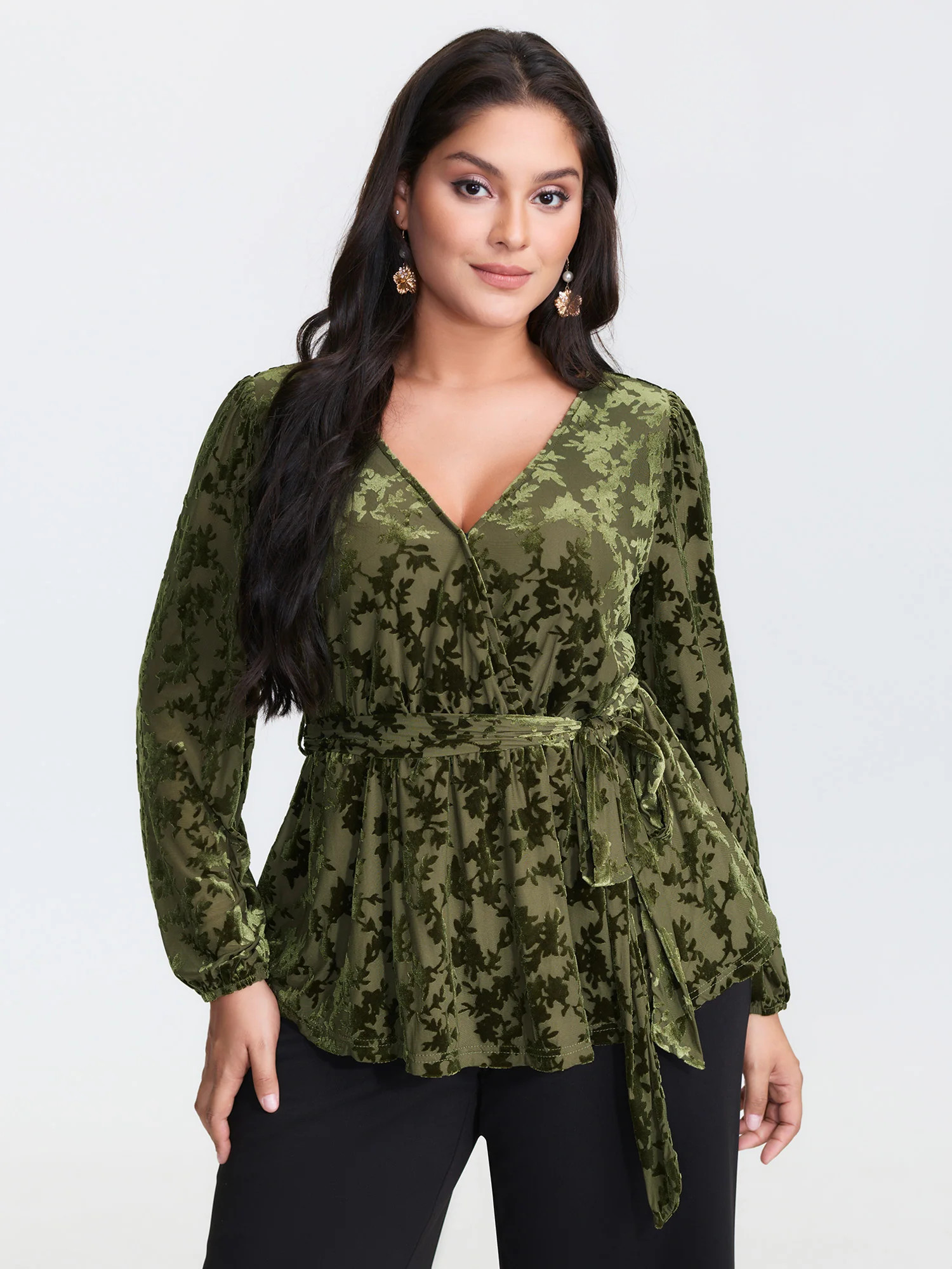 Velvet Laser Cut Side-Tie Blouse | Bloomchic