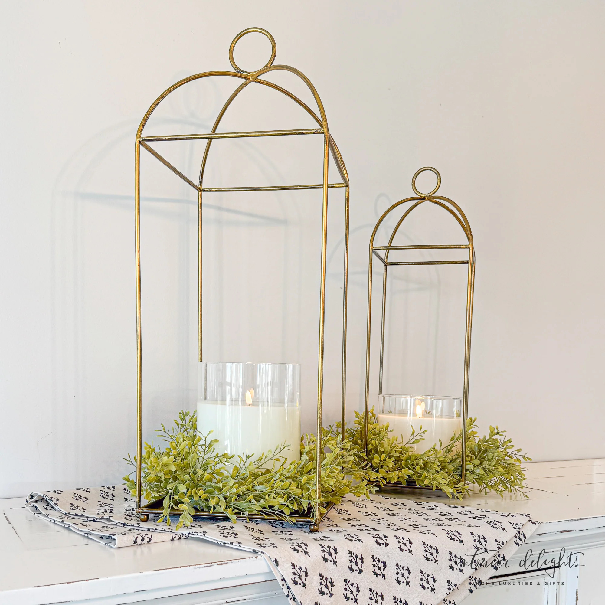 27" and 22" Tall Gold Lantern Set | Interior Delights