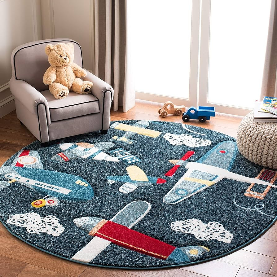 SAFAVIEH Carousel Kids Collection Area Rug - 4' Round, Navy & Ivory, Non-Shedding & Easy Care, Id... | Amazon (US)
