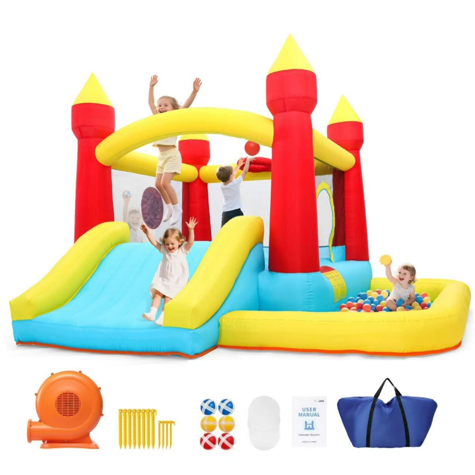 Bounce House with Blower & Slide, (10FT X 10FT X 7FT) Kids Bouncy Castle for Indoor/Outdoor Play,... | Amazon (US)