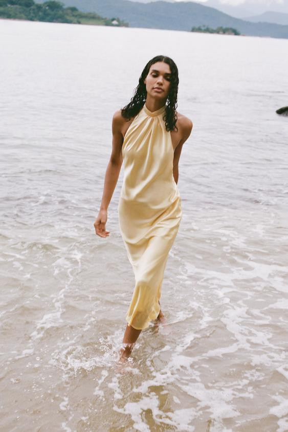 SATIN HALTER MIDI DRESS | Zara US
