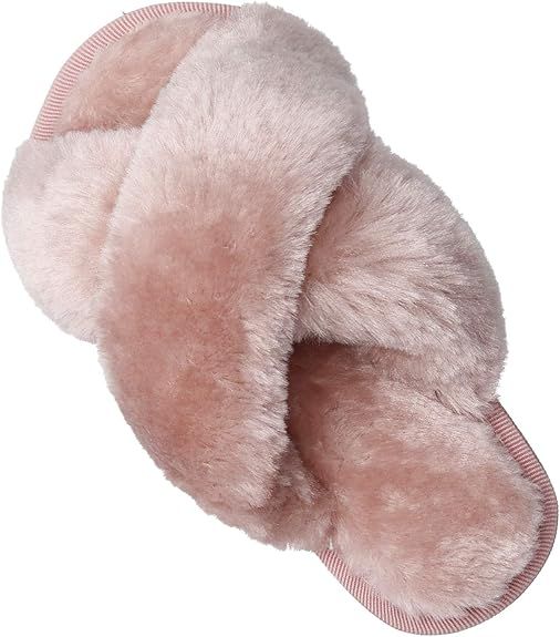 Scurtain Girls Fluffy Slippers Toddler Fuzzy Slippers Kids Plush Slippers Cross Band House Slippe... | Amazon (US)