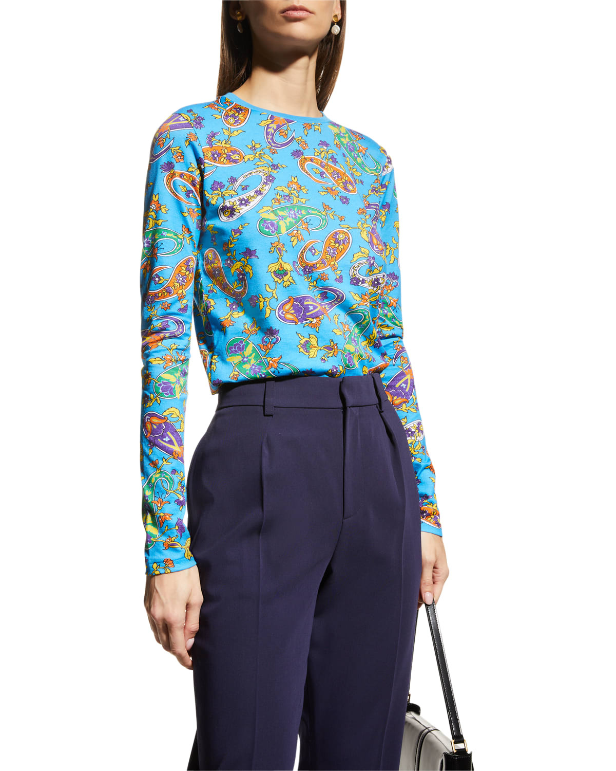 Riveria Paisley-Print Long-Sleeve T-Shirt | Neiman Marcus