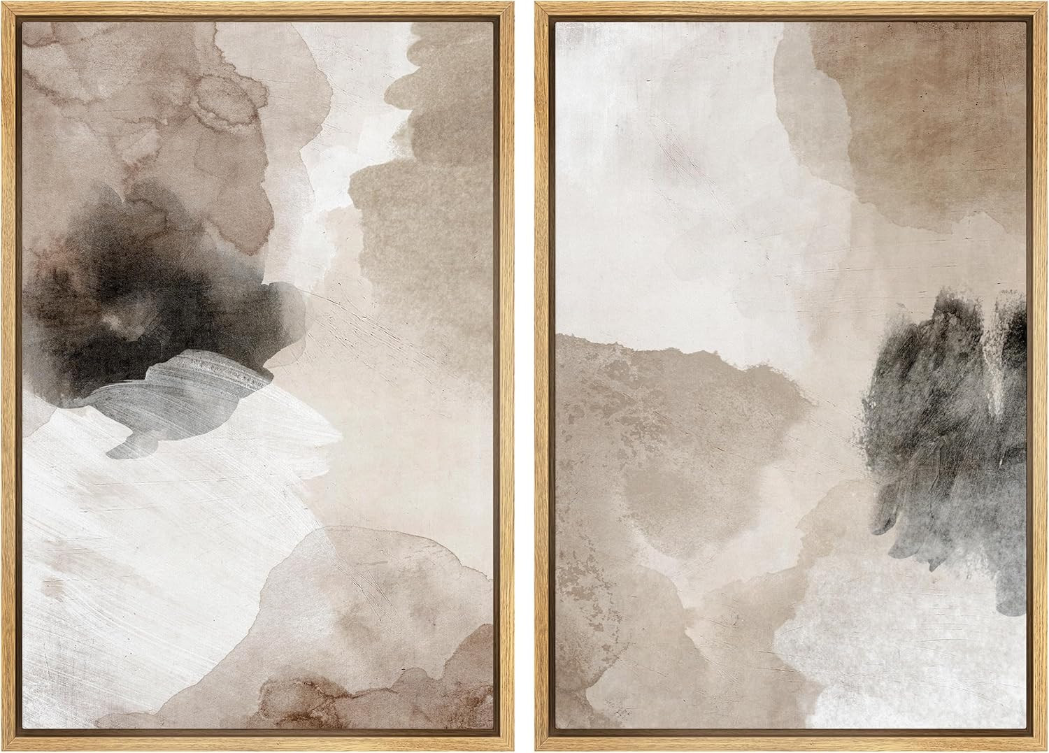 MUDECOR Framed Canvas Print Wall Art Watercolor Brown White Black Collage Abstract Shape Illustra... | Amazon (US)