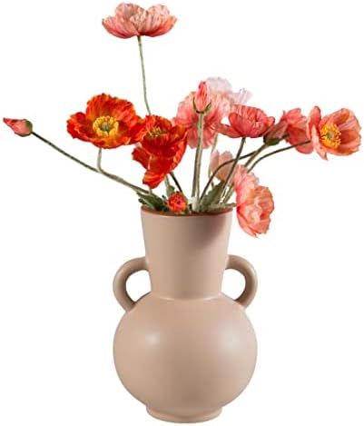 Veraze 8 Inch Rustic Matte Ceramic Flower Vase, Symmetric Jug Pitcher Vase with Two Handles, Home... | Amazon (US)