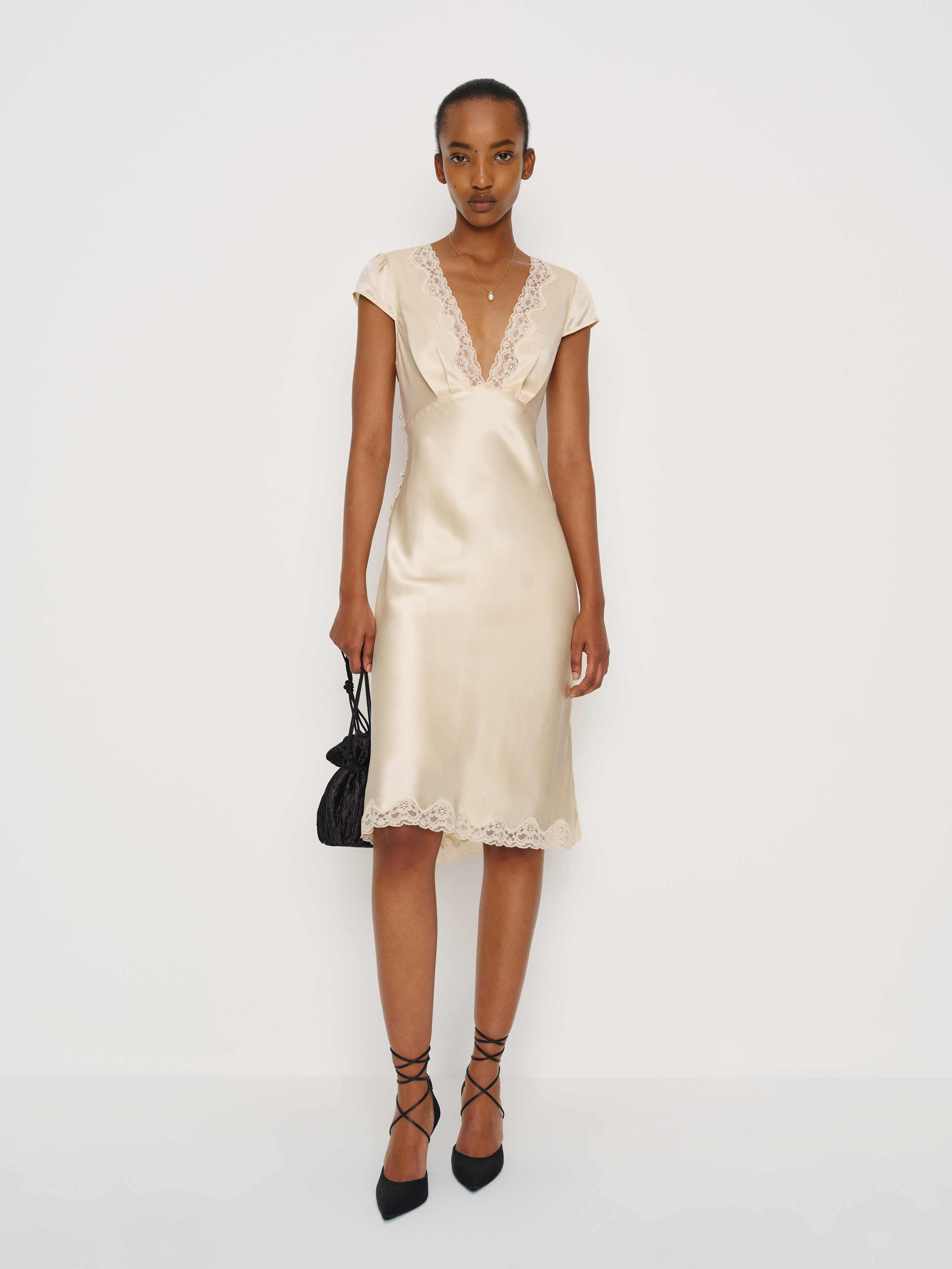 Reformation Florence Silk Dress Ivory 12 | Reformation (Global)