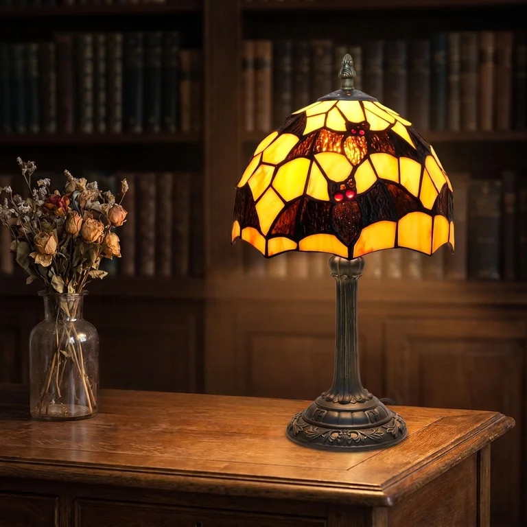12 Inch Bat Stained Glass Table Lamp Resin Base Vintage Color Glass Shade Night Light Halloween H... | Walmart (US)