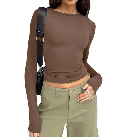 Brown Plus Tshirts for Women Plus Size Polyester Plus Size Spring Blouses Long Sleeve Tree Graphic Tees for Women Plus Size Shirts for Women Solid Weekend Solid Color Plus Size Woman Shirts | Walmart (US)