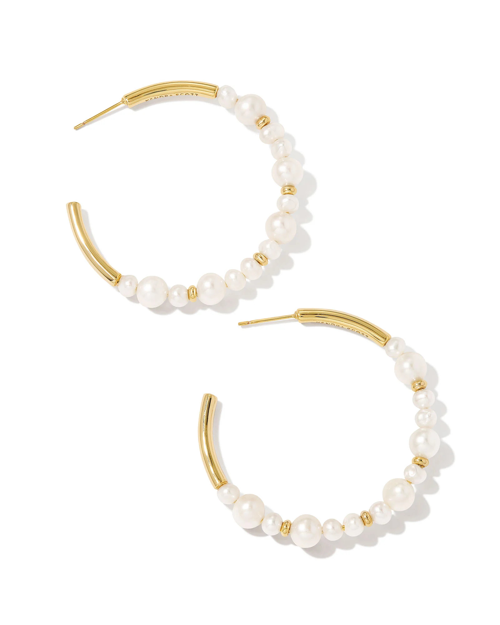 Jovie Gold Beaded Hoop Earrings in White Pearl | Kendra Scott