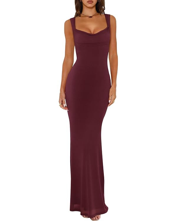 REORIA Women's Summer Cowl Neck Mesh Sleeveless Tank Dress Sexy Double Lined Bodycon Maxi Long Dr... | Amazon (US)