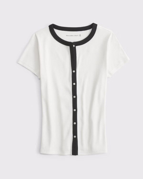 Women's Ribbed Button-Through Top | Women's Tops | Abercrombie.com | Abercrombie & Fitch (US)