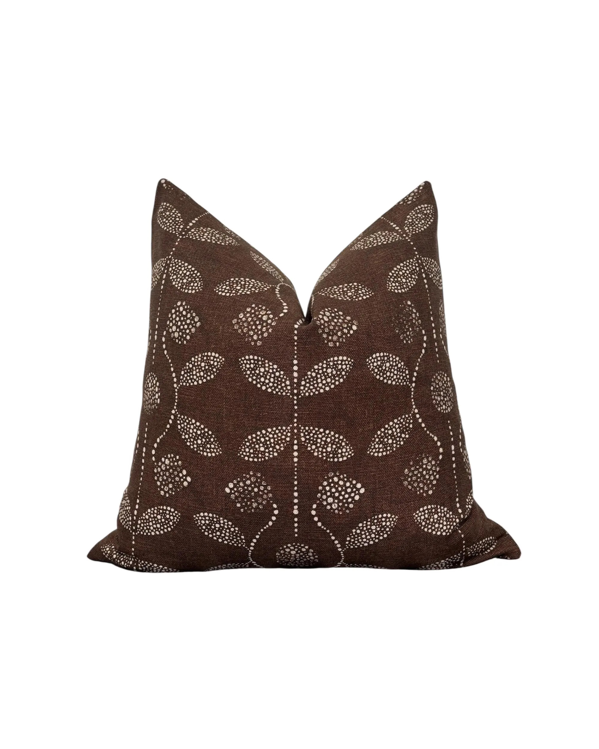 Brown Block Print Pillow Cover, Osamu Floral Pillow Cover, Modern Farmhouse Throw Pillow, Designer Pillow, Fall Pillow, Brown Linen Pillow | Etsy (Global)