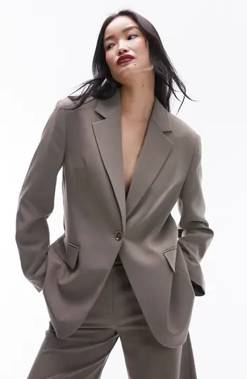 Topshop Split Back Oversize Blazer in Light Grey at Nordstrom Rack, Size 10 | Nordstrom Rack