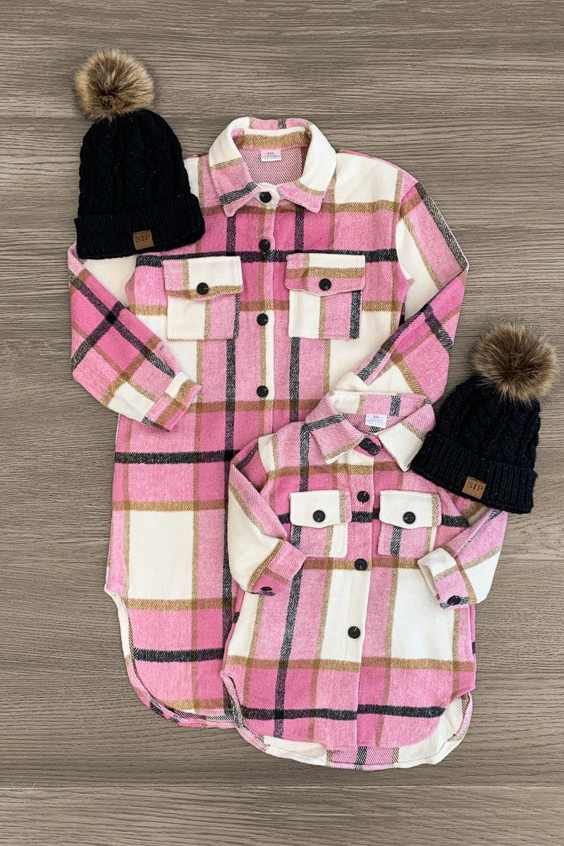 Mom & Me - Pink Plaid Long Flannel Shacket | Sparkle In Pink