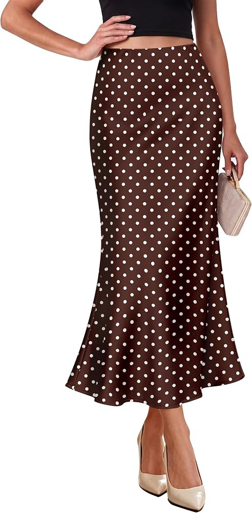 OFEEFAN Stain Skirts for Women Elegant High Waist Cocktail Party Midi Skirt | Amazon (US)