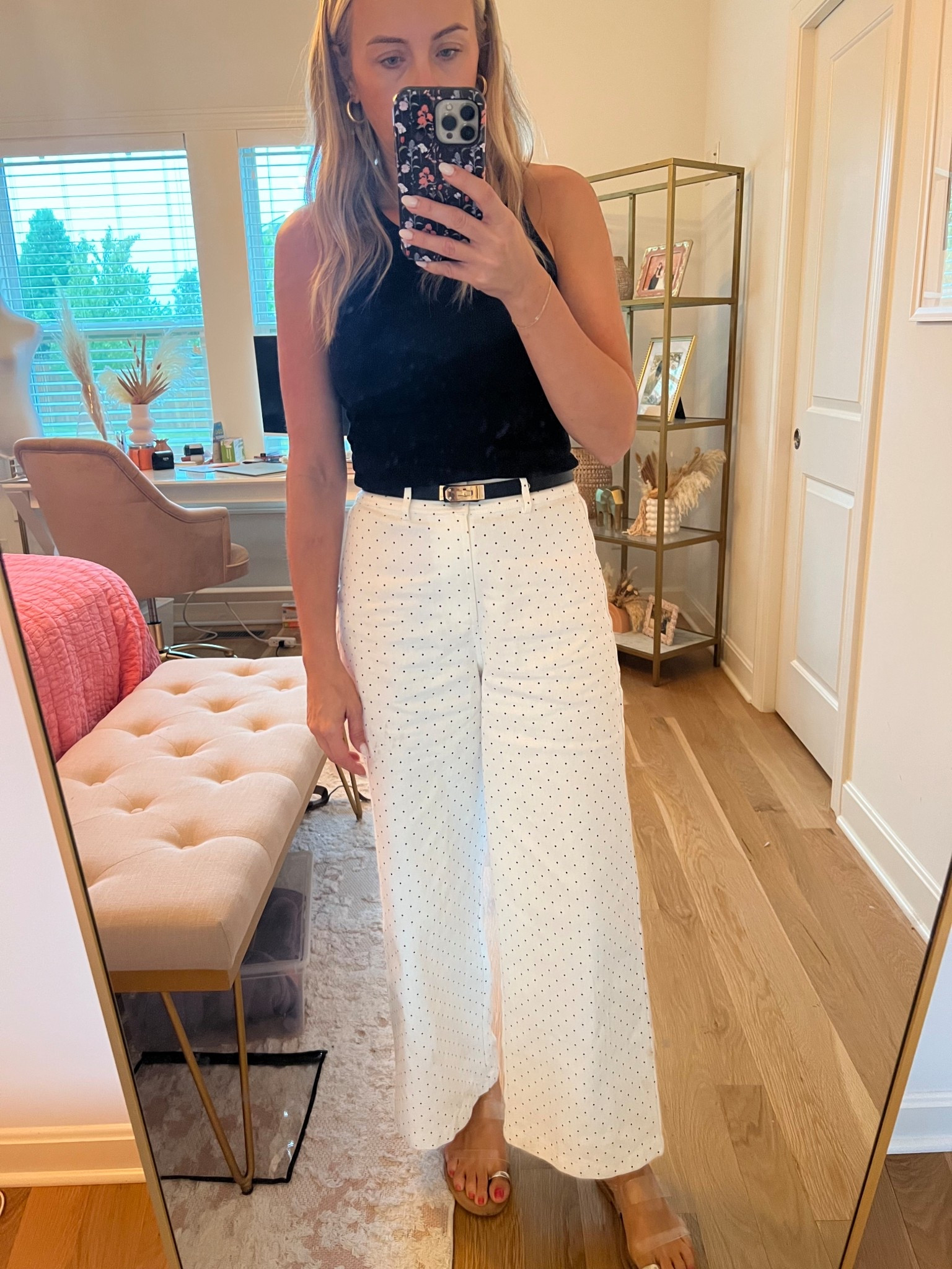 Polka dot denim. Perfect for the office, lunch date or just for fun! Couldn’t link the exact denim (Brand: Wishlist) from Metallic Market Boutique 

#LTKOver40 #LTKWorkwear